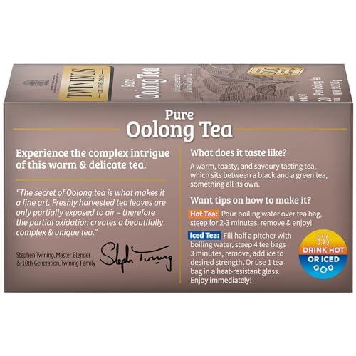 Twinings Pure Oolong Tea Individually Wrapped Bags, 20 Count (Pack of 6), Warm, Nutty Flavor & Golden Colour, Caffeinated, Enjoy Hot or Iced | Packaging May Vary