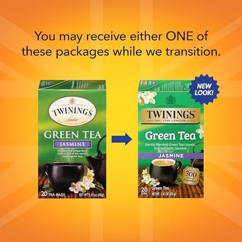 Twinings Green Tea with Jasmine Individually Wrapped Bags, 20 Count (Pack of 6), Fragrant Floral Scent, Caffeinated, Enjoy Hot or Iced | Packaging May Vary