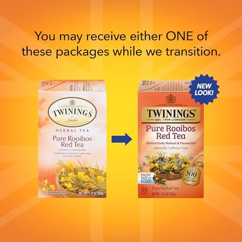 Twinings Pure Rooibos Red Herbal Tea Individually Wrapped Bags, 20 Count (Pack of 6), Sweet with Uplifting Aroma, Naturally Caffeine-Free, Enjoy Hot or Iced | Packaging May Vary