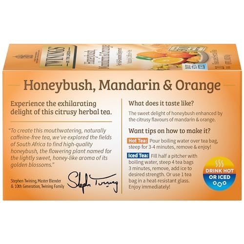 Twinings Honeybush, Mandarin, & Orange Herbal Tea Individually Wrapped Bags, 20 Count (Pack of 6), Naturally Caffeine-Free, Enjoy Hot or Iced | Packaging May Vary