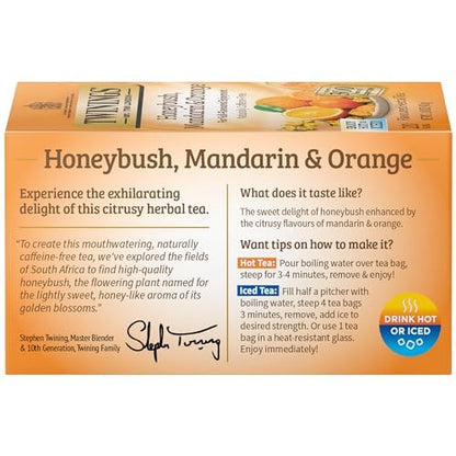Twinings Honeybush, Mandarin, & Orange Herbal Tea Individually Wrapped Bags, 20 Count (Pack of 6), Naturally Caffeine-Free, Enjoy Hot or Iced | Packaging May Vary