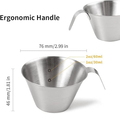 2oz Espresso Shot Cups, watchget Espresso Measuring Cup with Handle and Insdie Mark Stainless Steel Measuring Shot Cup for Barista Cafe Home Professional Espresso Coffee Accessories, Basic, 2 Pack