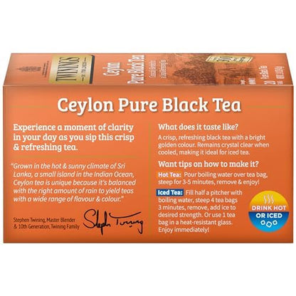 Twinings Ceylon Pure Black Tea Individually Wrapped Bags, 20 Count (Pack of 6), formerly Ceylon Orange Pekoe, Crisp, Refreshing, Caffeinated, Enjoy Hot or Iced | Packaging May Vary
