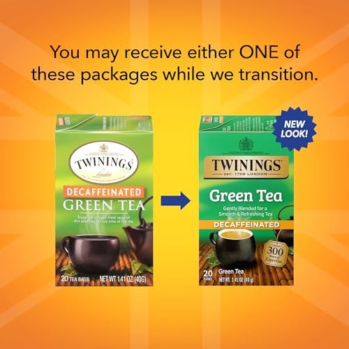 Twinings Decaffeinated Green Tea Individually Wrapped Bags, 20 Count (Pack of 6), Smooth Flavour, Enticing Aroma, Enjoy Hot or Iced | Packaging May Vary