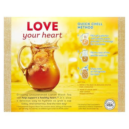 Lipton Organic Tea Bags Tastes Great Hot or Iced Organic Black Tea Can Help Support a Healthy Heart 5.74 oz 72 Count, Pack of 5