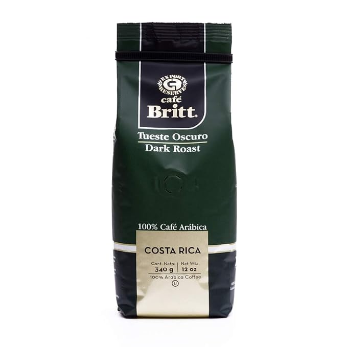 Café Britt® - Costa Rican Dark Roast Coffee (12 oz.) - Whole Bean, Arabica Coffee, Kosher, Gluten Free, 100% Gourmet & Dark Roast (1 Year Shelf-Life)