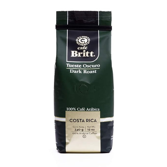 Café Britt® - Costa Rican Dark Roast Coffee (12 oz.) - Whole Bean, Arabica Coffee, Kosher, Gluten Free, 100% Gourmet & Dark Roast (1 Year Shelf-Life)