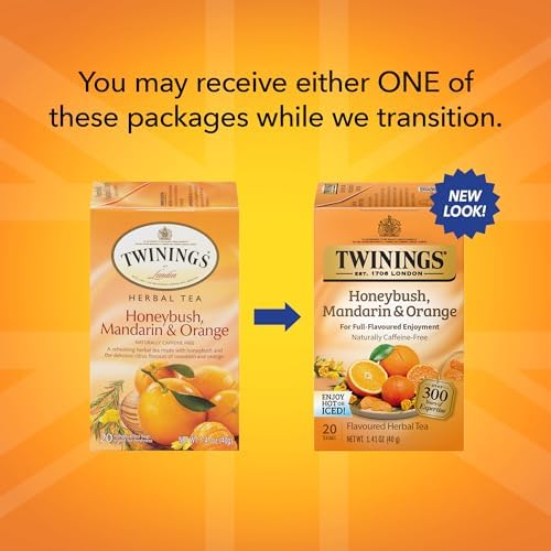 Twinings Honeybush, Mandarin, & Orange Herbal Tea Individually Wrapped Bags, 20 Count (Pack of 6), Naturally Caffeine-Free, Enjoy Hot or Iced | Packaging May Vary