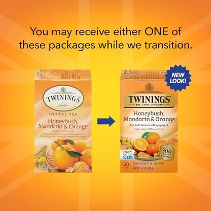 Twinings Honeybush, Mandarin, & Orange Herbal Tea Individually Wrapped Bags, 20 Count (Pack of 6), Naturally Caffeine-Free, Enjoy Hot or Iced | Packaging May Vary