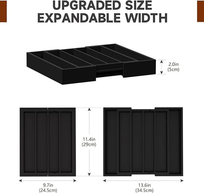 Coffee Pod Holder Drawer, Bamboo Expandable K Cup Holder Vertuo Coffee Capsules Organizer, Tea Bag K Cup Drawer Organizer for Coffee Station Home Kitchen Black, Medium