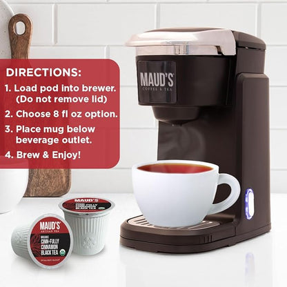 Maud's Cinnamon Organic Black Tea Pods, 44 ct, Recyclable Single Serve Tea Pods – 100% Gourmet Blended Tea Leaves, Compatible with Keurig K Cups Maker