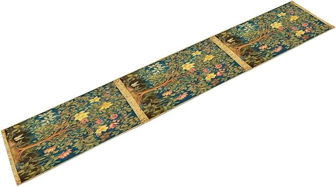 William Morris Table Runner, Vintage William Morris Floral Country Style Linen Table Runner for Home Kitchen Table Decoration, 13x108 Inch