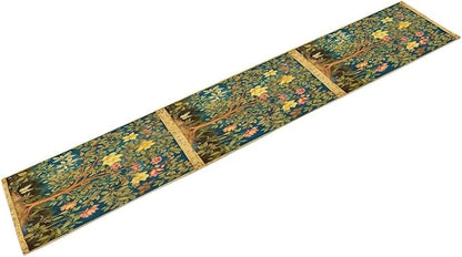 William Morris Table Runner, Vintage William Morris Floral Country Style Linen Table Runner for Home Kitchen Table Decoration, 13x108 Inch
