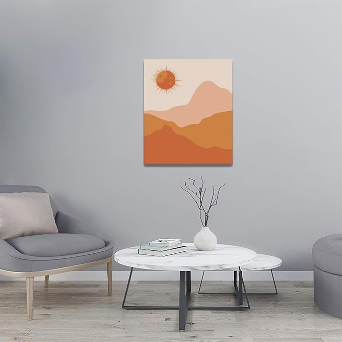 Boho Wall Art Sunset Minimalist Pictures Wall Decor Sun and Moon Nature Canvas Painting Print Home Modern Artwork Decorations Framed for Bathroom Living Room Bedroom Office 20 x 24 inch