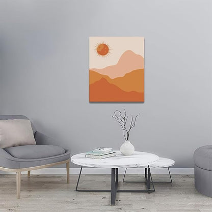 Boho Wall Art Sunset Minimalist Pictures Wall Decor Sun and Moon Nature Canvas Painting Print Home Modern Artwork Decorations Framed for Bathroom Living Room Bedroom Office 20 x 24 inch