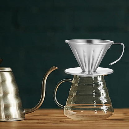 MERMOO YILAN Pour Over Coffee Dripper Stainless Steel Metal Reusable Cone Coffee Filter Slow Brewing Accessories for Home Cafe Restaurants(S)