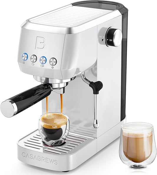 CASABREWS 3700 Essential Espresso Machine 20 Bar, Compact Coffee Maker with Milk Frother Steam Wand for Cappuccino, Latte, 43.9oz Removable Water Tank, White
