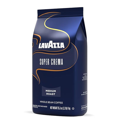 Lavazza Super Crema Whole Bean Coffee, Medium Espresso Roast, Arabica and Robusta Blend, 2.2 lb Bag, Package May Vary (Pack of 1)