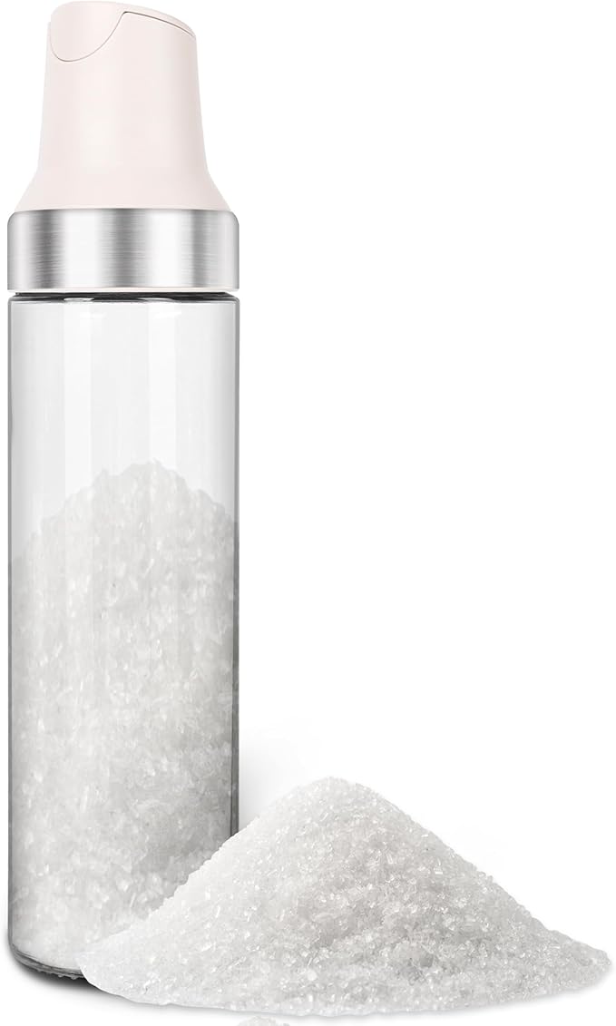 Sugar Dispenser with Pour Spout, 17 oz Glass Sugar Shaker Jar Creamer Dispenser Weighted Pourer for Coffee Bar, Tea & Baking, Sugar Container for Home Kitchen, White