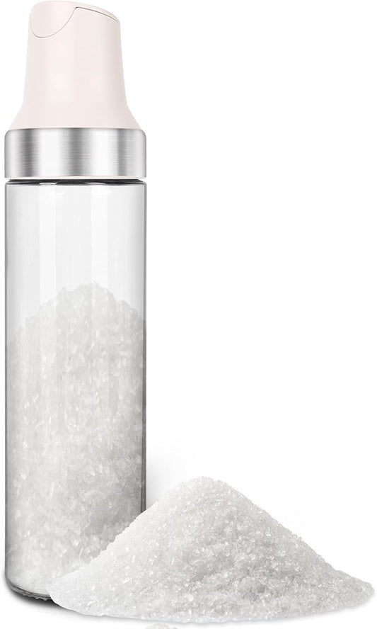 Sugar Dispenser with Pour Spout, 17 oz Glass Sugar Shaker Jar Creamer Dispenser Weighted Pourer for Coffee Bar, Tea & Baking, Sugar Container for Home Kitchen, White