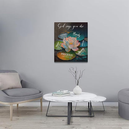 Lotus God Says You Are Wall Art Zen Scripture Pictures Wall Decor Religious Bible Verse Canvas Painting Home Modern Artwork Decorations Framed for Bathroom Living Room Bedroom Office 20 x 24 inch