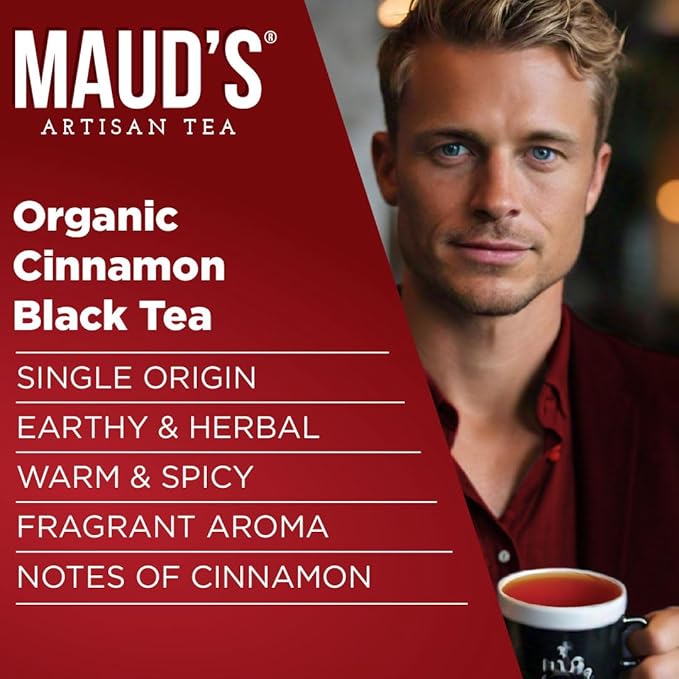 Maud's Cinnamon Organic Black Tea Pods, 44 ct, Recyclable Single Serve Tea Pods – 100% Gourmet Blended Tea Leaves, Compatible with Keurig K Cups Maker