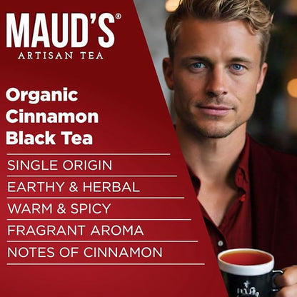 Maud's Cinnamon Organic Black Tea Pods, 44 ct, Recyclable Single Serve Tea Pods – 100% Gourmet Blended Tea Leaves, Compatible with Keurig K Cups Maker