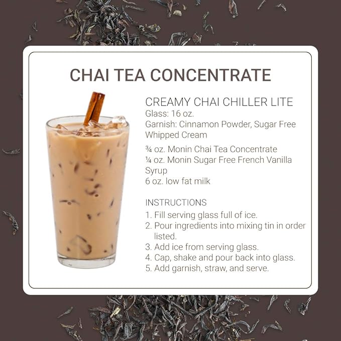 Monin - Chai Tea Concentrate, Spiced Green Tea Flavor, Natural Flavors, Great for Spiced Chai Teas, Coffee Drinks, Dessert Cocktails, and Other Culinary Creations, Non-GMO, Gluten-Free (750 ml)