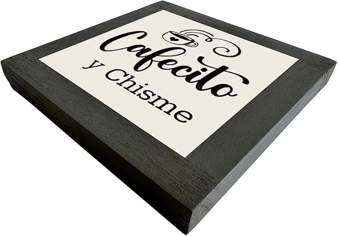 Coffee Wood Plaque Sign, Cafecito y Chisme, Box Wood Plaques Desk Décor, Rustic Kitchen Home Decor, Tea Room Decor, Decor Sign for Coffee Bar Home Office Kitchen, Coffee Lover Gift, 5.9×5.9inch C