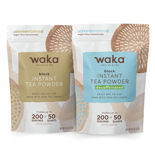 Waka Premium Instant Tea Bundle & Save — No Sugar Added & Unsweetened Concentrated Tea Powder (Decaf & Classic Black)