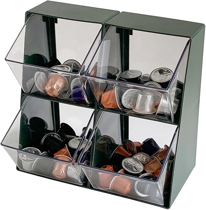 2 Pack Coffee Pod Organizer, Plastic Sugar and Creamer Holder for Coffee Bar, Coffee Station Accessories Storage for K Cups and Tea Bags, Home, Kitchen, Pantry, Office Use ( Green )