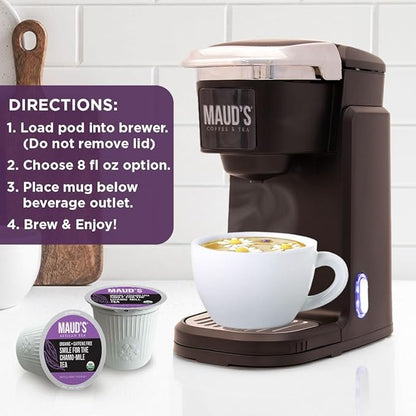 Maud's Organic Chamomile Lavender Tea Pods, 48 ct, Recyclable Single Serve Pods – 100% Gourmet Blended Tea Leaves, Compatible with Keurig K Cups Maker