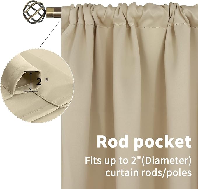 BGment Beige Blackout Curtains for Bedroom Kitchen 45 Inches Long - Thermal Insulated Short Drapes with Rod Pocket for Bathroom Bedroom, 34 x 45 Inch, 2 Panels
