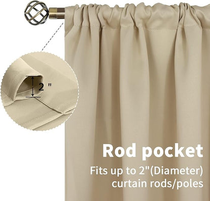 BGment Beige Blackout Curtains for Bedroom Kitchen 45 Inches Long - Thermal Insulated Short Drapes with Rod Pocket for Bathroom Bedroom, 34 x 45 Inch, 2 Panels