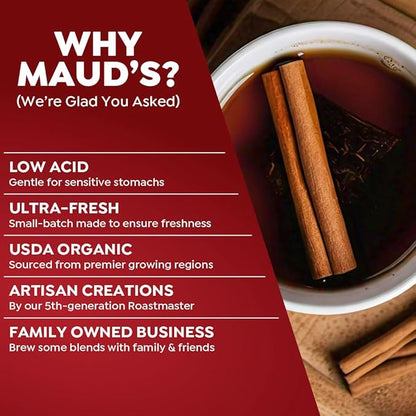 Maud's Cinnamon Organic Black Tea Pods, 44 ct, Recyclable Single Serve Tea Pods – 100% Gourmet Blended Tea Leaves, Compatible with Keurig K Cups Maker