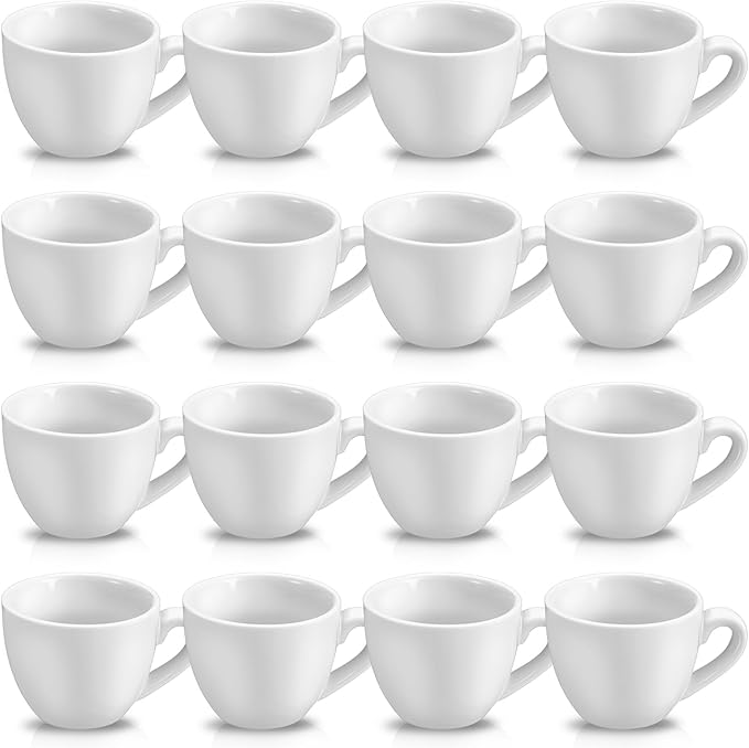 16 Pcs Porcelain Espresso Cup Set 3 oz 90 ml White Tiny Ceramic Coffee & Tea Mugs for Cafes Offices Homes and Restaurants