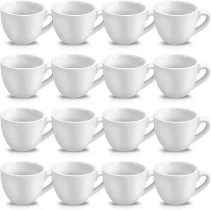 16 Pcs Porcelain Espresso Cup Set 3 oz 90 ml White Tiny Ceramic Coffee & Tea Mugs for Cafes Offices Homes and Restaurants