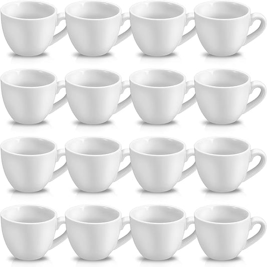 16 Pcs Porcelain Espresso Cup Set 3 oz 90 ml White Tiny Ceramic Coffee & Tea Mugs for Cafes Offices Homes and Restaurants