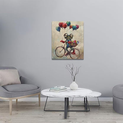 Banksy Frog Wall Art Funny Frog Pictures Vintage Canvas Wall Decor Painting Pop Home Modern Artwork Decorations Framed for Living Room Bedroom Bathroom Office 20 x 24 inch