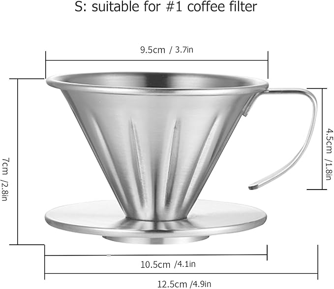 MERMOO YILAN Pour Over Coffee Dripper Stainless Steel Metal Reusable Cone Coffee Filter Slow Brewing Accessories for Home Cafe Restaurants(S)