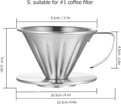 MERMOO YILAN Pour Over Coffee Dripper Stainless Steel Metal Reusable Cone Coffee Filter Slow Brewing Accessories for Home Cafe Restaurants(S)