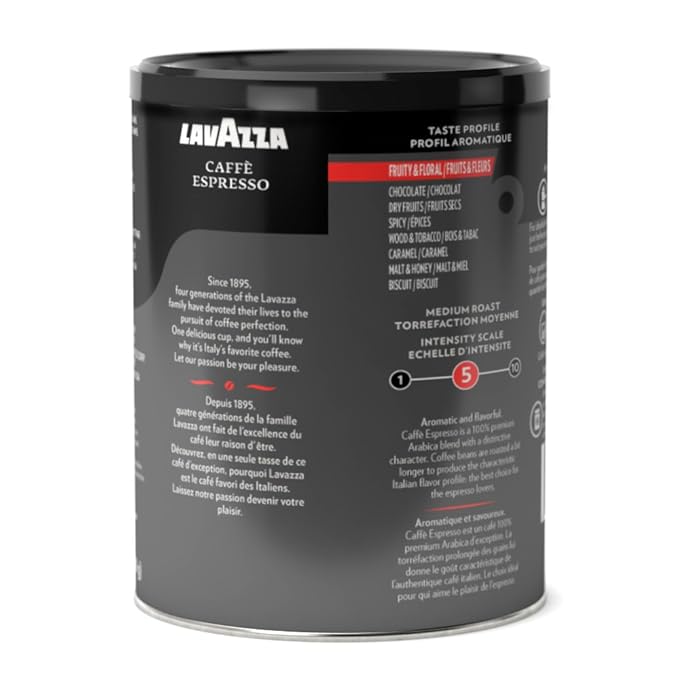 Lavazza Caffe Espresso Ground Coffee Blend, Medium Roast, 8-Ounce Can