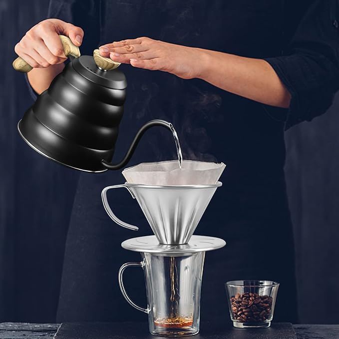 MERMOO YILAN Pour Over Coffee Dripper Stainless Steel Metal Reusable Cone Coffee Filter Slow Brewing Accessories for Home Cafe Restaurants(S)