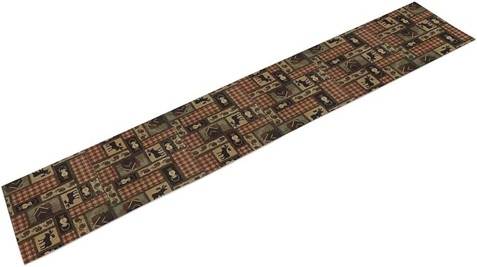 Country Cottage Table Runner, Vintage Bear Deer Elk Moose Rustic Style Linen Table Runner for Home Kitchen Table Decoration, 13x36 Inch