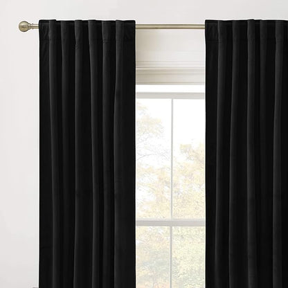 RYB HOME Black Velvet Curtains 102 inches, Back Tab Soft Fabric Blackout Thermal Insulated Luxurious Home Decor Curtains for Living Room Bedroom, W 52" x L 102", 2 Panels Set