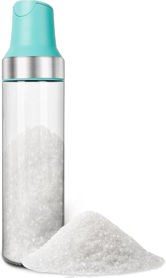 Sugar Dispenser with Pour Spout, 17 oz Glass Sugar Shaker Jar Creamer Dispenser Weighted Pourer for Coffee Bar,Tea & Baking, Sugar Container for Home Kitchen, Lake Blue