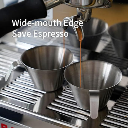 2oz Espresso Shot Cups, watchget Espresso Measuring Cup with Handle and Insdie Mark Stainless Steel Measuring Shot Cup for Barista Cafe Home Professional Espresso Coffee Accessories, Basic, 2 Pack