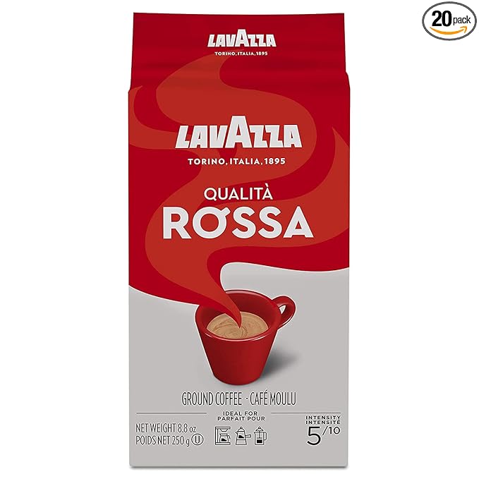 Lavazza Qualità Rossa Ground Coffee, Medium Roast, Arabica and Robusta Blend, 8.8 oz Brick (Pack of 20)
