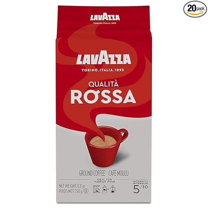 Lavazza Qualità Rossa Ground Coffee, Medium Roast, Arabica and Robusta Blend, 8.8 oz Brick (Pack of 20)