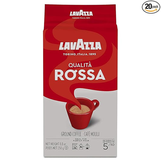 Lavazza Qualità Rossa Ground Coffee, Medium Roast, Arabica and Robusta Blend, 8.8 oz Brick (Pack of 20)
